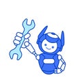 Robot holding wrench vector illustration. Robot character pose Royalty Free Stock Photo
