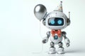 Robot at a holiday with a balloon. Space for text. Royalty Free Stock Photo