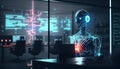 robot with hologram data flow concept networking. technology concept Royalty Free Stock Photo
