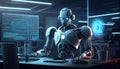 robot with hologram data flow concept networking. technology concept Royalty Free Stock Photo