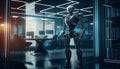 robot with hologram data flow concept networking. technology concept Royalty Free Stock Photo