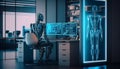 robot with hologram data flow concept networking. technology concept Royalty Free Stock Photo