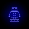 robot housewife, assistant line icon in blue neon style. Signs and symbols can be used for web, logo, mobile app, UI, UX