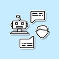 Robot and human conversation sticker icon. Simple thin line, outline vector of Artifical intelligence icons for ui and ux, website