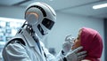 Robot and Human Hand, Technology AI Future Interaction, Stock Photo, Generative AI