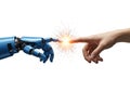 Robot and Human Hand Touching with Spark Royalty Free Stock Photo