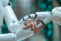 Robot and human hands touch over big data network connections artificial intelligence High quality photo Royalty Free Stock Photo