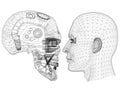 Robot and Human Head design - Architect Blueprint - isolated