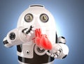 Robot with human heart in the hands. Technology concept. Contains clipping path.