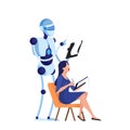 Robot and human psychologist. Cyborg character holding