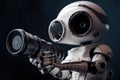 Robot humanoid with camera. 3d rendering. Robot humanoid. A Futuristic robot astronomer with a telescope observing distant