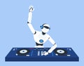 Robot humanoid dj playing music mixer controller vector