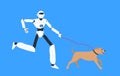 Robot humanoid run walk with dog vector Royalty Free Stock Photo