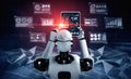 Robot humanoid using tablet computer for big data analytic Royalty Free Stock Photo