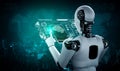 Robot humanoid using tablet computer for big data analytic Royalty Free Stock Photo
