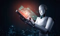 Robot humanoid using tablet computer for big data analytic Royalty Free Stock Photo