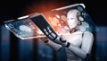 Robot humanoid using tablet computer for big data analytic Royalty Free Stock Photo