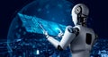 Robot humanoid using tablet computer for big data analytic Royalty Free Stock Photo