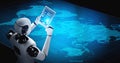 Robot humanoid using tablet computer for big data analytic Royalty Free Stock Photo