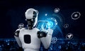 Robot humanoid using tablet computer for global network connection Royalty Free Stock Photo