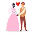 Robot humanoid wedding marriage bride and groom people vector futuristic robotic cartoon characters cybernetic cyber