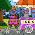 Robot Ice Cream Vendor Colored Cartoon