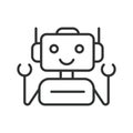 Robot, icon in line design. Robot, android, machine, AI, automation, technology, humanoid on white background vector