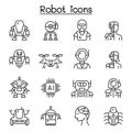Robot icon set in thin line style Royalty Free Stock Photo