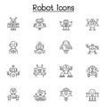 Robot icon set in thin line style,Editable stroke Royalty Free Stock Photo