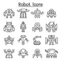 Robot icon set in thin line style Royalty Free Stock Photo