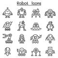 Robot icon set in thin line style Royalty Free Stock Photo