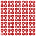 100 robot icons hexagon red Royalty Free Stock Photo