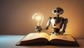 Robot with Idea Bulb Reading Royalty Free Stock Photo