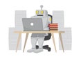 Robot increase productivity with nonstop working. Depicts the positive of artificial intelligence. Isolated vector cartoon