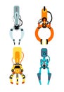 Robot industrial claws. Machine claw gripping gaming device for risk game vector set isolated
