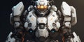 Robot inspired by Bastion from Overwatch, facing camera, cinematic, dark background