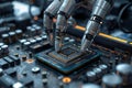 Robot Installing AI Processor on Advanced Motherboard Royalty Free Stock Photo