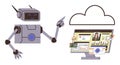 Robot Interacting with Cloud-Based Data Displayed on a Computer Screen Royalty Free Stock Photo