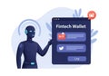 Robot interacting with a fintech wallet interface on a white background Royalty Free Stock Photo