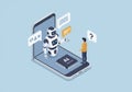 Robot Interacting with Human on Mobile Phone Isometric View Royalty Free Stock Photo