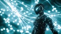 A robot interacts with a glowing neural network display. Generative Ai