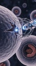 Robot interacts with virus cells digitally Royalty Free Stock Photo