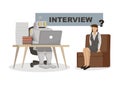 Robot interviewing an office worker. Depicts automation, future job market and artificial intelligence
