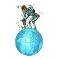 A robot with a jackhammer extracts natural resources from the planet earth. Global Economy, Global Business