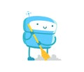 Robot janitor with broom cleaner. Housework cleaning service. Artificial Intelligence. Vector illustration.