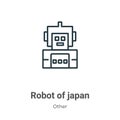 Robot of japan outline vector icon. Thin line black robot of japan icon, flat vector simple element illustration from editable Royalty Free Stock Photo