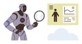 AI Robot Analyzing Human Data with Magnifying Glass and Cloud Integration Royalty Free Stock Photo