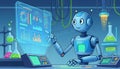 Robot analyzing data in laboratory with. Royalty Free Stock Photo