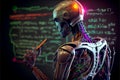 a robot learns something, independent learning, robot humanoid android robot with artificial intelligence. Generative AI Royalty Free Stock Photo