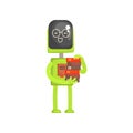 Robot librarian character, android with book in its hands cartoon vector illustration Royalty Free Stock Photo